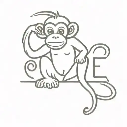 monkey sitting the word "ave" love cute simple tattoo design idea