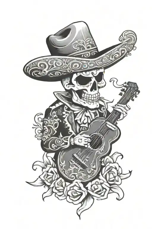 skull mariachi face tattoo design idea