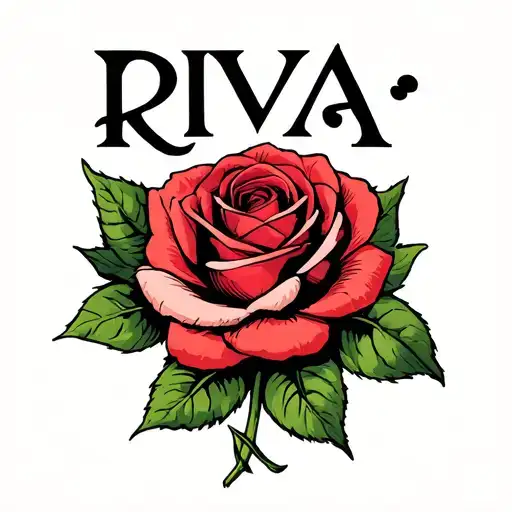 the name Riva with a rose intertwined tattoo design idea