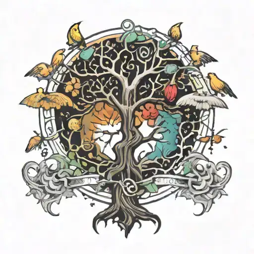 tree of life and angels vs demons tattoo design idea