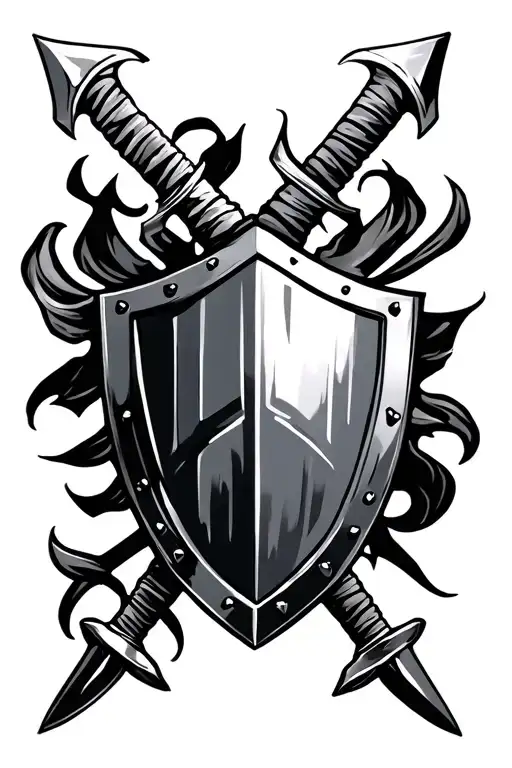 shield and crossed swords tattoo design idea