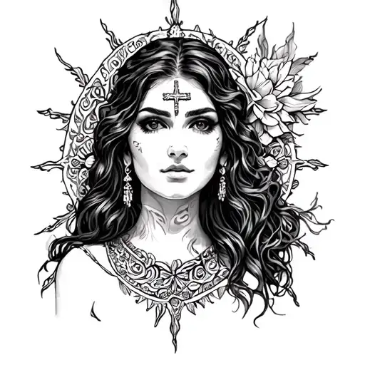 Sketch of Tatu Holy Valeria black white tattoo design idea
