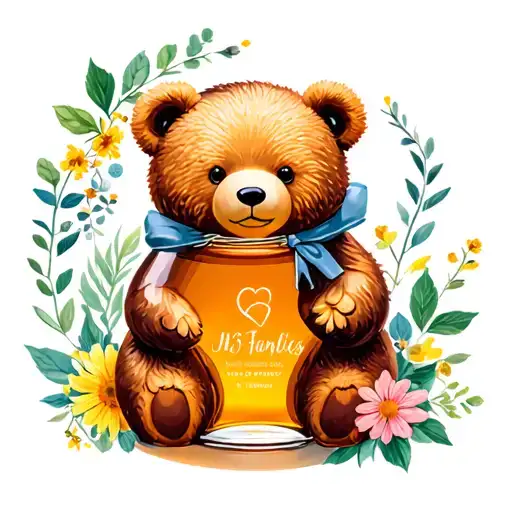 honey bear bottle with my family's birth flowers  tattoo design idea
