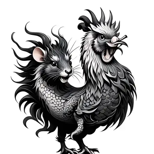 Chinese dragon, rat, rooster, pig zodiac tattoo design idea