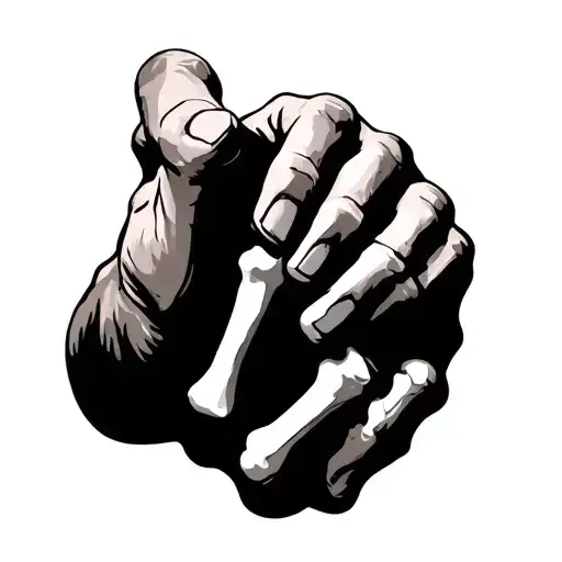 one human hand pinky promise with bone hand tattoo design idea