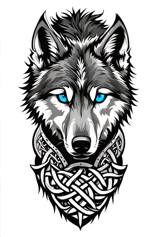 wolf with blue eyes on armor tattoo design featuring Celtic trinity knot  tattoo design idea