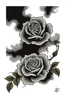 rose, bible verse with clouds tattoo design idea