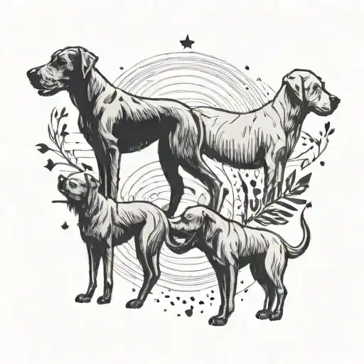 A minimalist tattoo featuring a silhouette of a dog and a group of friends holding hands, symbolizing loyalty and companionship, in a black-grey style tattoo design idea