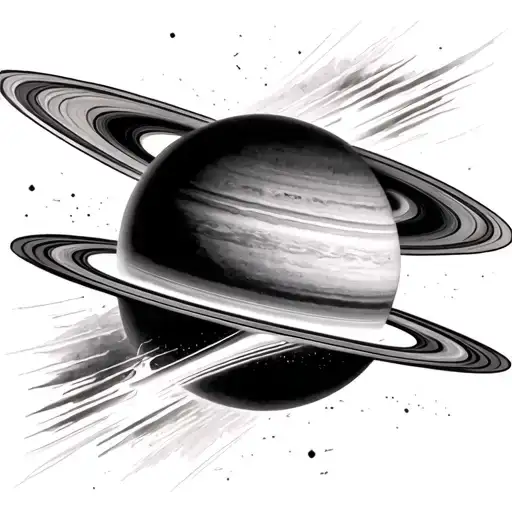Saturn planet with flashes like stripes that fly tattoo design idea