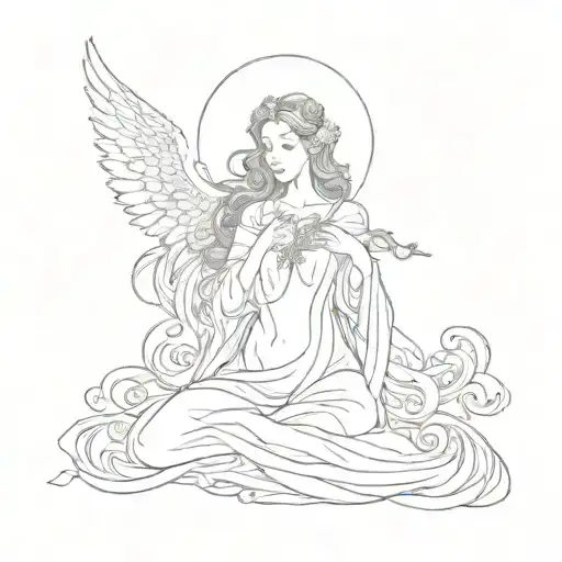 the 7 heavenly virtues as outlines of women full body outline  tattoo design idea