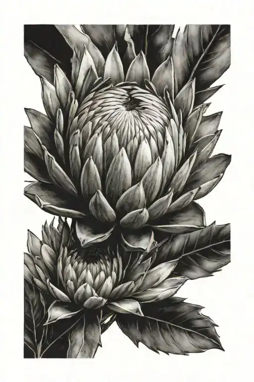 protea flower garden tattoo design idea