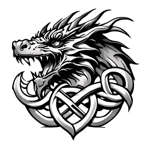 Welsh Dragon head amd celtic knot intertwined tattoo design idea
