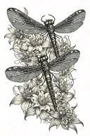 dragonfly and lily flower intertwined tattoo design idea
