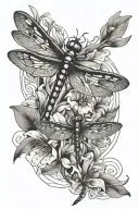 dragonfly and lily flower intertwined tattoo design idea