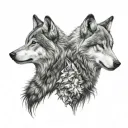 two wolves looking at each other. standing opposite and looking at each other. one of them white colour tattoo design idea