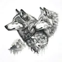 two wolves looking at each other. standing opposite and looking at each other. one of them white colour tattoo design idea