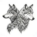 two wolves looking at each other. standing opposite and looking at each other. one of them white colour tattoo design idea