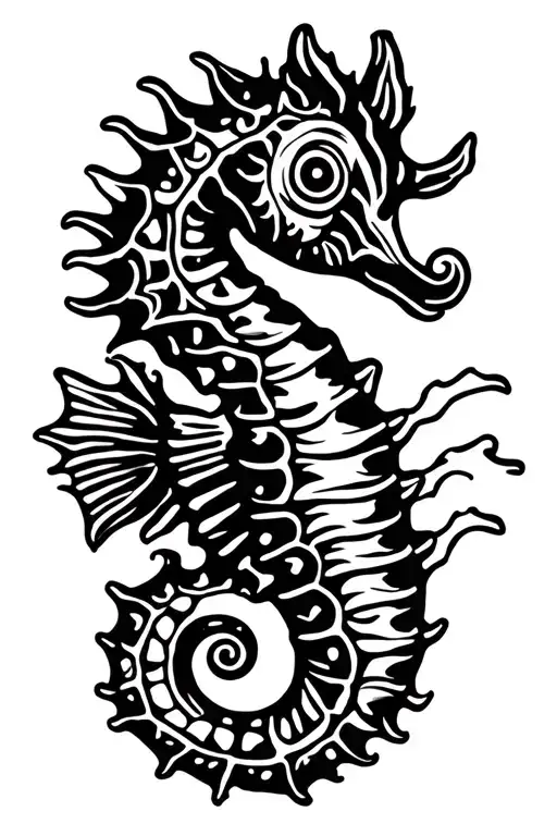 seahorse cartoon character tattoo design idea