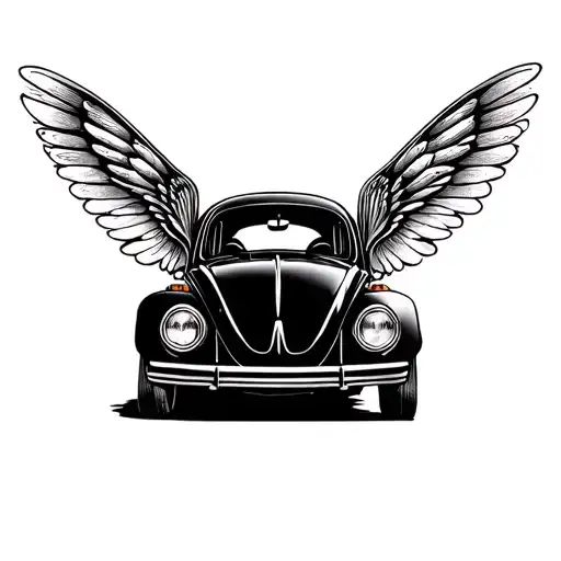 classic volkswagen beetle with wings like an insect tattoo design idea