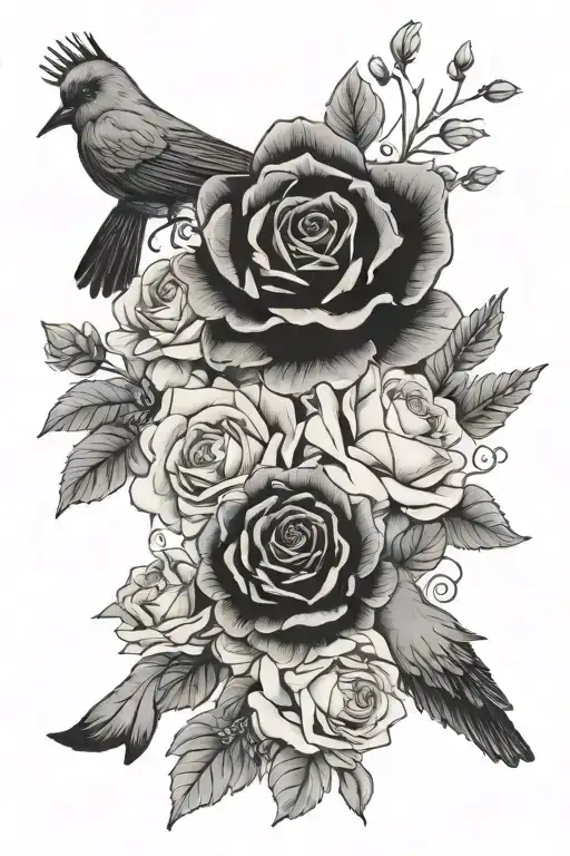 in memory of my grandmother, her love for flowers, gardening and birds. feminine  tattoo design idea
