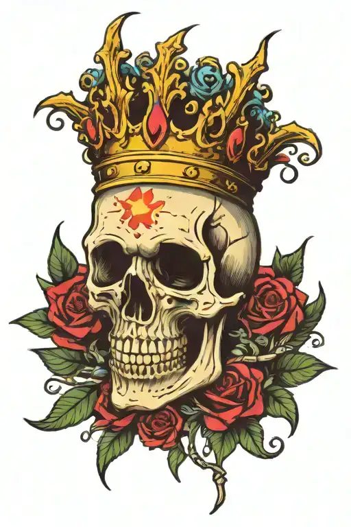 skull with vortex rainbow eyes and a thorn crown over it's head tattoo design idea