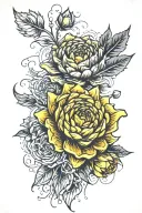 yellow Chrysanthemum 1 red rose, string pearls inside tattoo design idea
