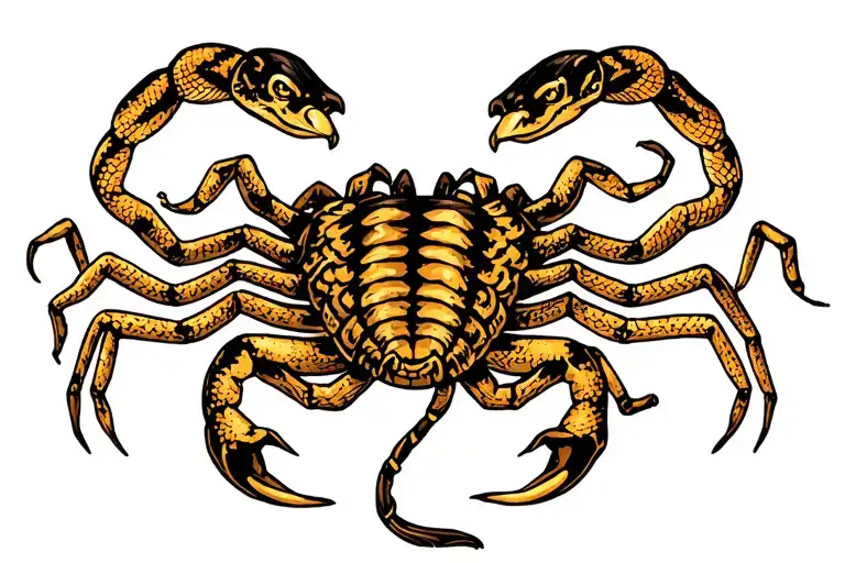 scorpion and snake intertwined representing tattoo design idea