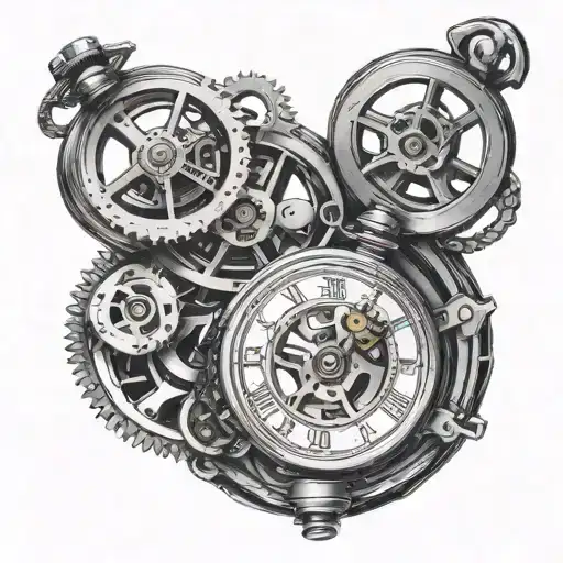 broken pocket watch mechanism intertwined tattoo design idea