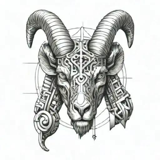Aries in half realistic and half geometric style tattoo design idea