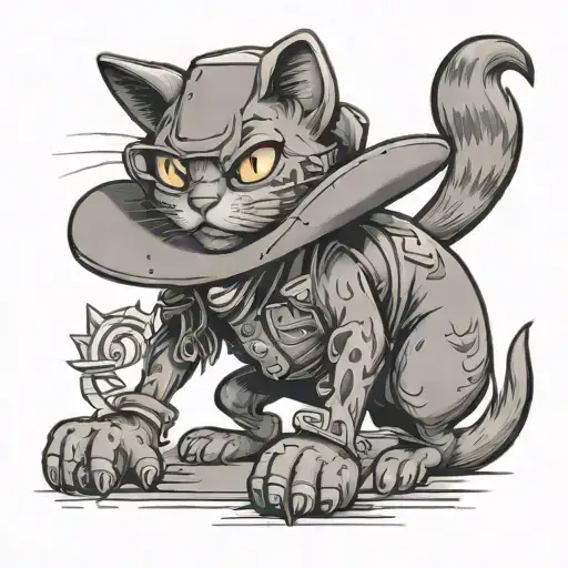 cartoon cowboy cat full body tattoo design idea