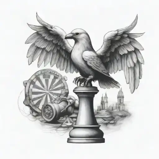 forearm, Rook chess piece, Dove bird, Atlas world. wooded backround  tattoo design idea