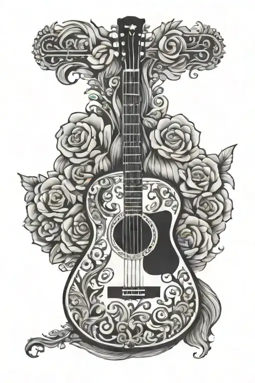 acoustic guitar tattoo design idea