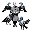 pigeons and old human with a child holding hands tattoo design idea