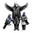 pigeons and old human with a child holding hands tattoo design idea