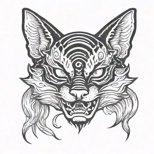 Japanese Kitsune mask split in half, simple tattoo tattoo design idea