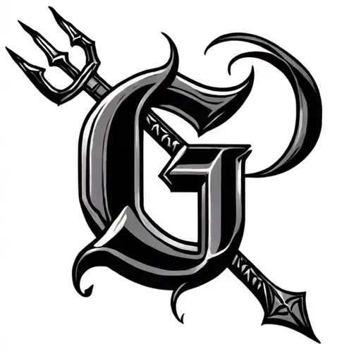 cursive g with a trident trhough it  tattoo design idea