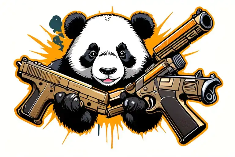 panda bear and guns tattoo design idea