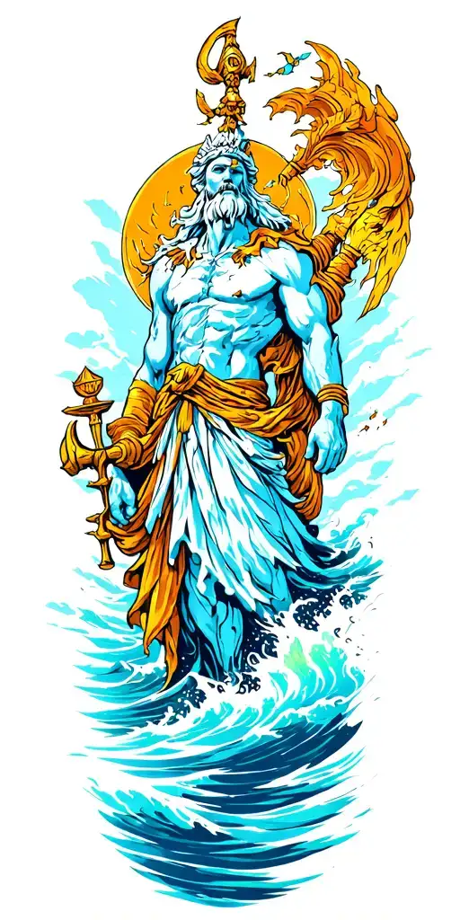 phalanx with Poseidon and the ocean tattoo design idea