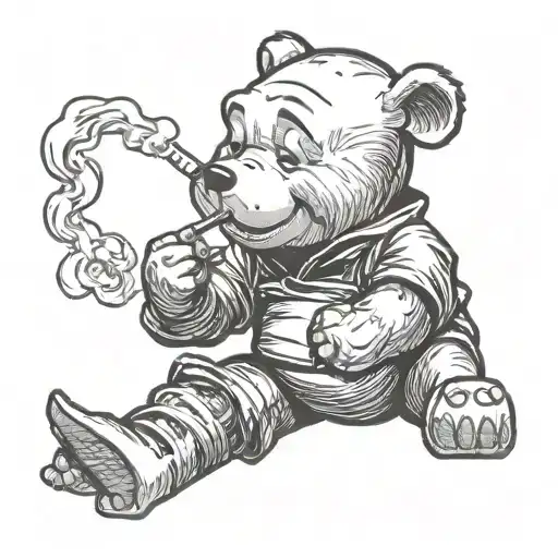 Manga dWinnie The Pooh Smoking a cigarette in its mouth tattoo design idea