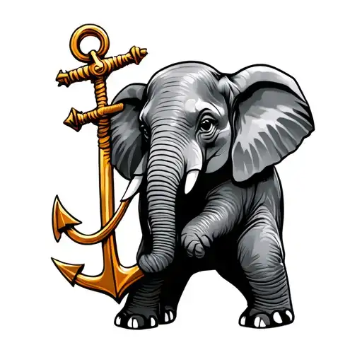 an elephant holding an anchor by its trunk tattoo design idea