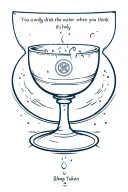 chalice with Sleep Token logo in the middle, "you only drink the water when you think it's holy" ontop tattoo design idea