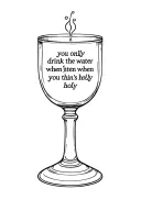 chalice with Sleep Token logo in the middle, "you only drink the water when you think it's holy" ontop tattoo design idea