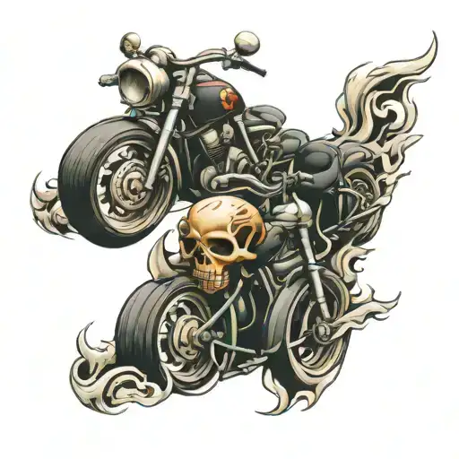 harley davidson ,skulls v twin flame tattoo design idea