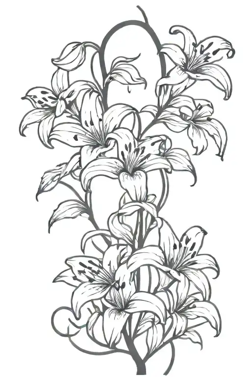 lilies on a vine thin long tattoo design idea