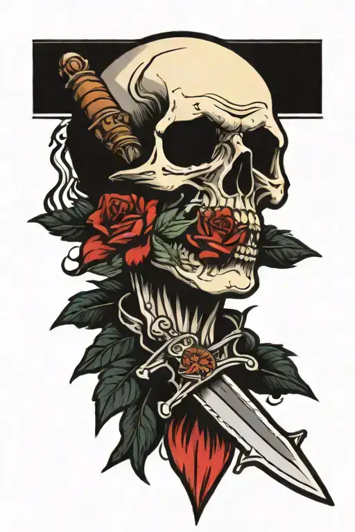 A dagger with the blade piercing through the eye of a skull  tattoo design idea