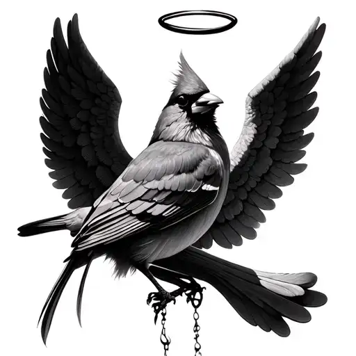 cardinal,angel wings,halo,Connie Hutchinson,1946-2019,"to heaven and back" tattoo design idea