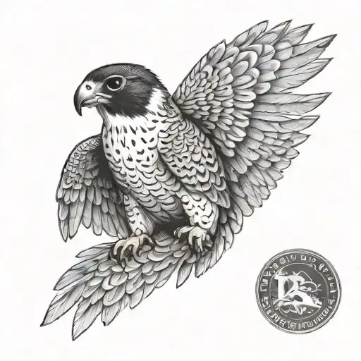 peregrine falcon with "He who conquers himself conquers" tattoo design idea