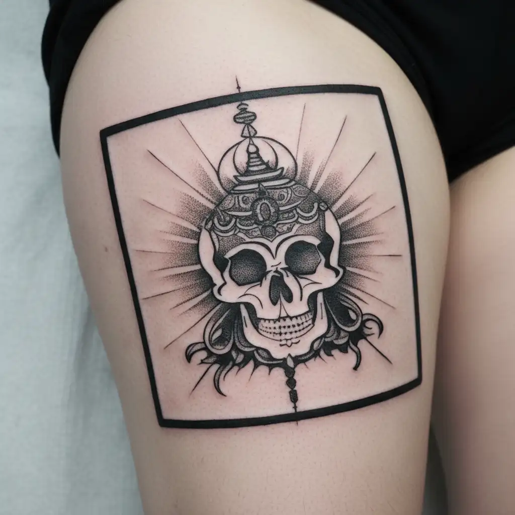 ornamental sacred adornments skull tibetan temple buddhist art tattoo design idea