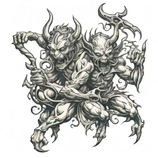 devil and sage bush demons engaged tattoo design idea