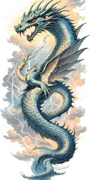 leviathan, virgo, typhoon, wings, clouds, dragon, fighting, midgar background, manlike body, storm, lightning tattoo design idea